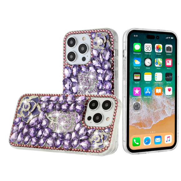 For Samsung S23 Ultra Floral Full Diamond Bling Case Cover - Purple