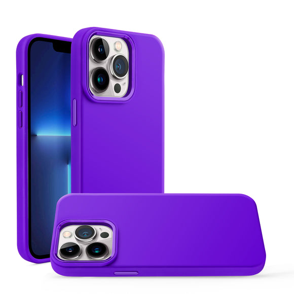 For iP15 Pro Max Premium LIQUID Silicone with Metal Buttons and Camera Edges Case Cover - Purple