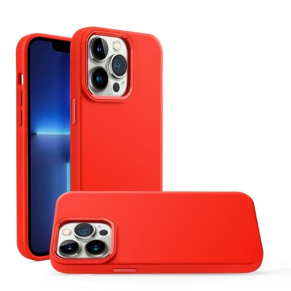 For iP15 Pro Max Premium LIQUID Silicone with Metal Buttons and Camera Edges Case Cover - Red