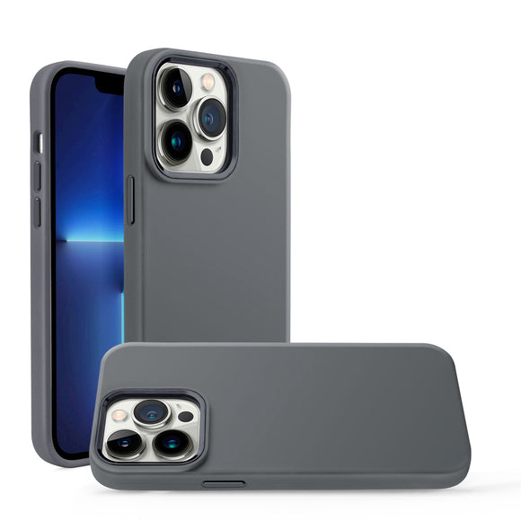 For Apple iPhone 11 (XI6.1) Premium LIQUID Silicone with Metal Buttons and Camera Edges Case Cover - Grey