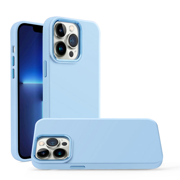 For Apple iPhone 11 (XI6.1) Premium LIQUID Silicone with Metal Buttons and Camera Edges Case Cover - Light Blue