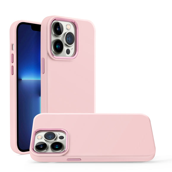 For iPhone 15 Pro Premium LIQUID Silicone with Metal Buttons and Camera Edges Case Cover - Pink