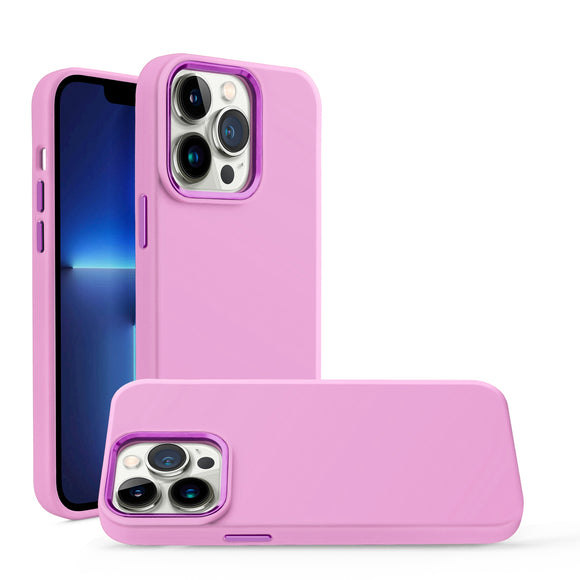 For iPhone 15 Pro Premium LIQUID Silicone with Metal Buttons and Camera Edges Case Cover - Rose Pink