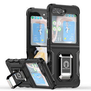 For Samsung Galaxy Z Flip 5 OPTIMUM Magnetic Ring Stand Hybrid Case Cover - Black