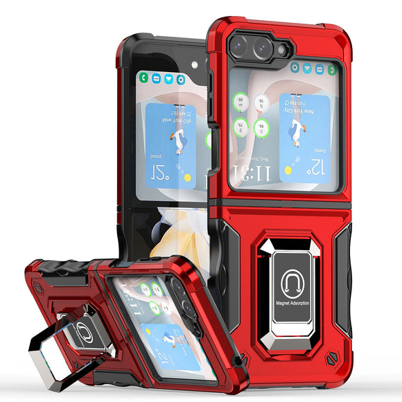 For Samsung Galaxy Z Flip 5 OPTIMUM Magnetic Ring Stand Hybrid Case Cover - Red