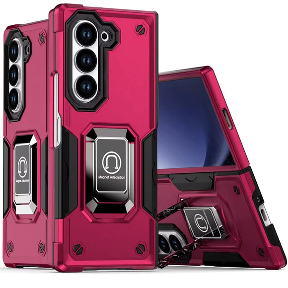 For Samsung Z Fold 6 OPTIMUM Magnetic Ring Stand Hybrid Case Cover - Hot Pink