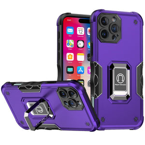 For iPhone 16 Pro 6.3 inch OPTIMUM Magnetic Ring Stand Hybrid Case Cover - Dark Purple