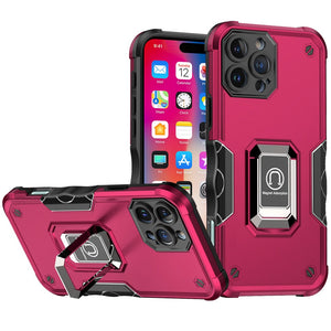 For iPhone 16 Pro 6.3 inch OPTIMUM Magnetic Ring Stand Hybrid Case Cover - Hot Pink