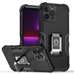 For iPhone 15 Plus OPTIMUM Magnetic Ring Stand Hybrid Case Cover - Black