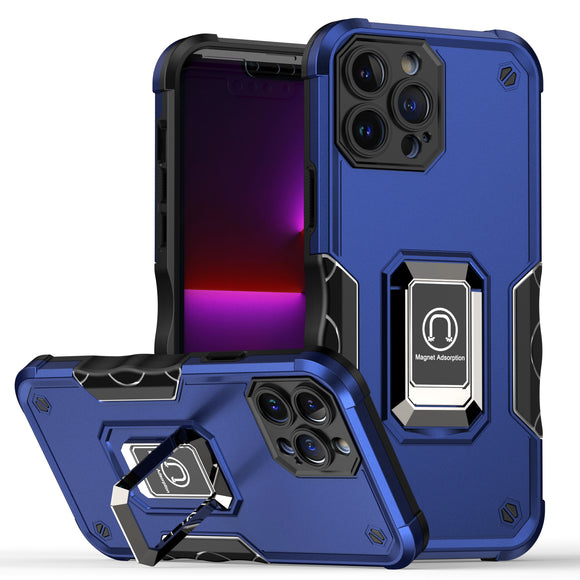 For Apple iPhone 11 (XI6.1) OPTIMUM Magnetic Ring Stand Hybrid Case Cover - Blue