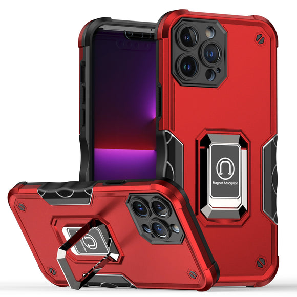 For Apple iPhone 11 (XI6.1) OPTIMUM Magnetic Ring Stand Hybrid Case Cover - Red