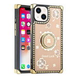For Apple iPhone 11 (XI6.1) Passion Square Hearts Diamond Glitter Ornaments Engraving Case Cover - Good Luck Floral Gold