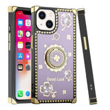 For Apple iPhone 11 (XI6.1) Passion Square Hearts Diamond Glitter Ornaments Engraving Case Cover - Good Luck Floral Purple