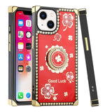 For Apple iPhone 11 (XI6.1) Passion Square Hearts Diamond Glitter Ornaments Engraving Case Cover - Good Luck Floral Red