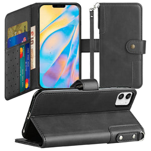 For iPhone 15 Plus Retro Wallet Card Holder Case Cover - Black