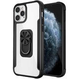 For Apple iPhone 11 (XI6.1) Aluminium Alloy Magnetic Ring Stand Hybrid Case Cover - Black
