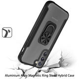 For Samsung Galaxy S22 Ultra Aluminium Alloy Magnetic Ring Stand Hybrid Case Cover - Black