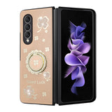 For Samsung Galaxy Z Fold3 5G SPLENDID Diamond Glitter Ornaments Engraving Case Cover - Good Luck Floral Gold