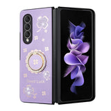 For Samsung Galaxy Z Fold3 5G SPLENDID Diamond Glitter Ornaments Engraving Case Cover - Good Luck Floral Purple