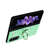For Samsung Galaxy Z Fold3 5G SPLENDID Diamond Glitter Ornaments Engraving Case Cover - Good Luck Floral Teal