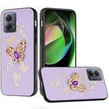 For Motorola G Stylus 5G (MultiCarrier 6.6" 16MP Camera) 2023 SPLENDID Diamond Glitter Ornaments Engraving Case Cover - Garden Butterflies Purple