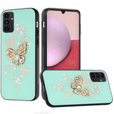 For Samsung A14 5G SPLENDID Diamond Glitter Ornaments Engraving Case Cover - Garden Butterflies Teal