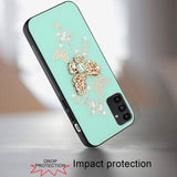 For Samsung A14 5G SPLENDID Diamond Glitter Ornaments Engraving Case Cover - Garden Butterflies Teal