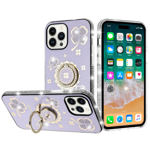 For iPhone 16 Pro 6.3 inch Hoop Kickstand [Magnetic Circle] HD Transparent Chrome Hybrid - Purple