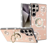 For Samsung s25 Ultra Splendid Glitter with Diamonds All Around Edges Ring Stand Case Cover - Gold