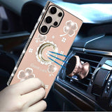 For Samsung s25 Ultra Splendid Glitter with Diamonds All Around Edges Ring Stand Case Cover - Gold