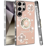 For Samsung s25 Ultra Splendid Glitter with Diamonds All Around Edges Ring Stand Case Cover - Gold