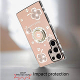 For Samsung s25 Ultra Splendid Glitter with Diamonds All Around Edges Ring Stand Case Cover - Gold