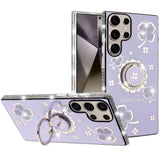 For Samsung s25 Ultra Splendid Glitter with Diamonds All Around Edges Ring Stand Case Cover - Purple