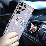 For Samsung s25 Ultra Splendid Glitter with Diamonds All Around Edges Ring Stand Case Cover - Purple