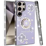 For Samsung s25 Ultra Splendid Glitter with Diamonds All Around Edges Ring Stand Case Cover - Purple