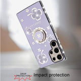 For Samsung s25 Ultra Splendid Glitter with Diamonds All Around Edges Ring Stand Case Cover - Purple
