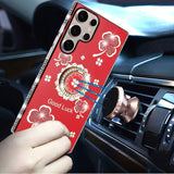 For Samsung s25 Ultra Splendid Glitter with Diamonds All Around Edges Ring Stand Case Cover - Red