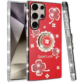 For Samsung s25 Ultra Splendid Glitter with Diamonds All Around Edges Ring Stand Case Cover - Red
