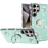 For Samsung s25 Ultra Splendid Glitter with Diamonds All Around Edges Ring Stand Case Cover - Tea