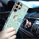 For Samsung s25 Ultra Splendid Glitter with Diamonds All Around Edges Ring Stand Case Cover - Tea