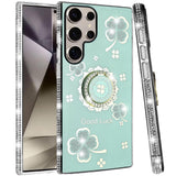 For Samsung s25 Ultra Splendid Glitter with Diamonds All Around Edges Ring Stand Case Cover - Tea