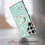 For Samsung s25 Ultra Splendid Glitter with Diamonds All Around Edges Ring Stand Case Cover - Tea