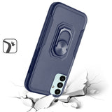 For Samsung A13 5G, A04E, A04s Tough Strong Dual Layer Flat Magnetic Ring Stand Case Cover - Blue