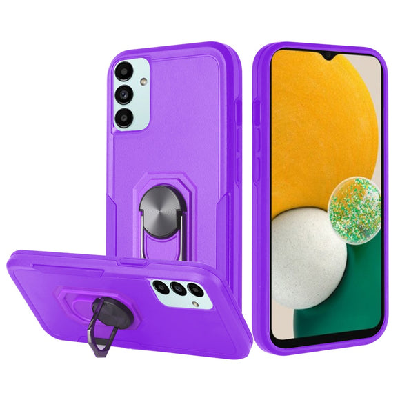 For Samsung A13 5G, A04E, A04s Tough Strong Dual Layer Flat Magnetic Ring Stand Case Cover - Purple