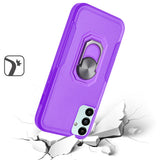 For Samsung A13 5G, A04E, A04s Tough Strong Dual Layer Flat Magnetic Ring Stand Case Cover - Purple