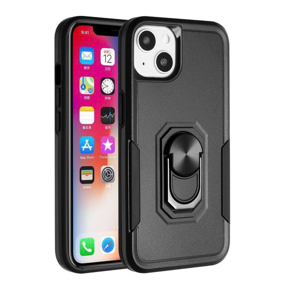 For Apple iPhone 11 (XI6.1) Tough Strong Dual Layer Flat Magnetic Ring Stand Case Cover - Black