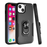 For Apple iPhone 11 (XI6.1) Tough Strong Dual Layer Flat Magnetic Ring Stand Case Cover - Black