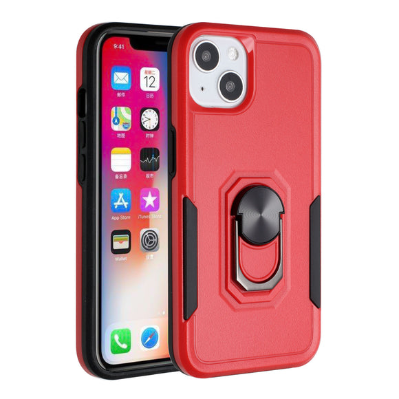 For Apple iPhone 11 (XI6.1) Tough Strong Dual Layer Flat Magnetic Ring Stand Case Cover - Red