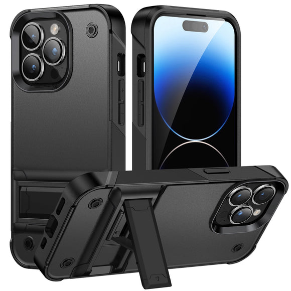 For iPhone 12 & iPhone 12 Pro Thunder Kickstand Hybrid Case Cover - Black