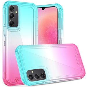 For Samsung A25 5G 3in1 Two Tone Shockproof Transparent Hybrid Case - Light Blue + Pink